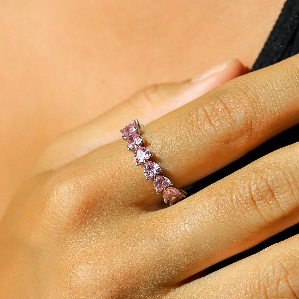 PINK HEART CUT BAND. - 925 STERLING SILVER